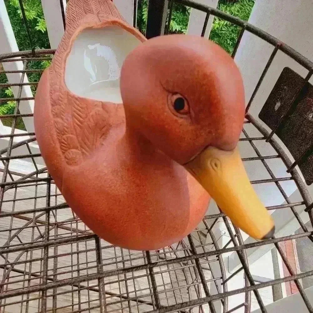 Vintage 1989 Duck Porcelain Bisque Planter Wood Look F.T.D.A. Made In Taiwan - Picture 7 of 12